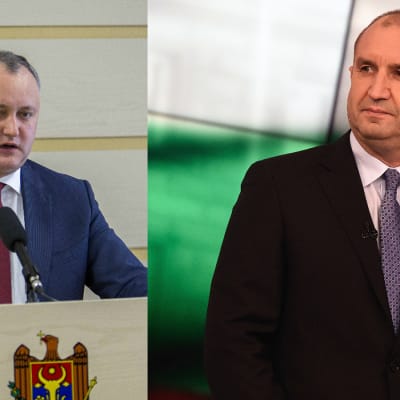 Igor Dodon till vänster, Rumen Radev till höger. Presidentkandidater i Moldavien respektive Bulgarien november 2016.