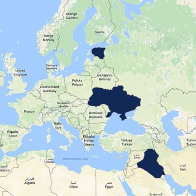 En karta över Europa och stora delar av Mellanöstern och Nordafrika.