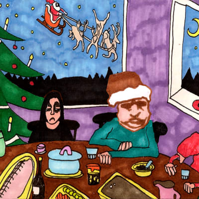 illustration av deppiga typer vid julbordet