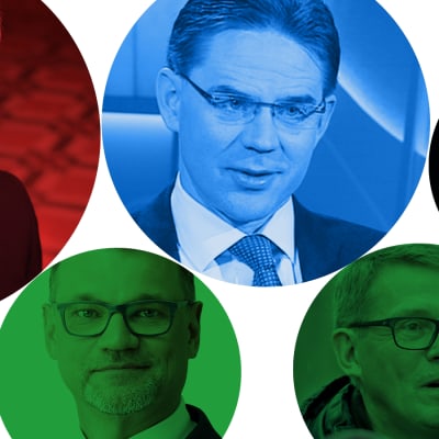 Hallitustunnustelija Antti Rinne ja pääministerit Juha Sipilä, Jyrki Katainen, ja Matti Vanhanen.