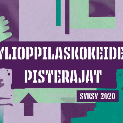 Vihreän ja violetin sävyisellä värikkäällä taustalla teksti "Ylioppilaskokeiden pisterajat, syksy 2020".