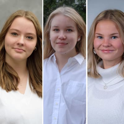 Fem personporträtt på fem unga kvinnor klädda i vitt.