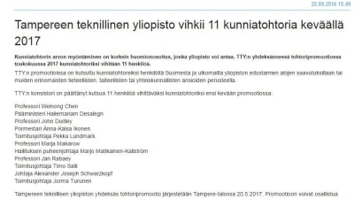 Skärmdump som visar att hailemariam desalegn ska utnämnas till hedersdoktor