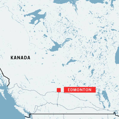 Karta över Kanada med staden Edmonton markerad.