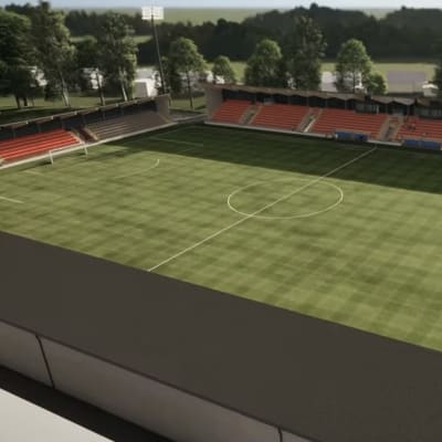 Arkitektskiss på nya fotbollsstadion i Jakobstad.