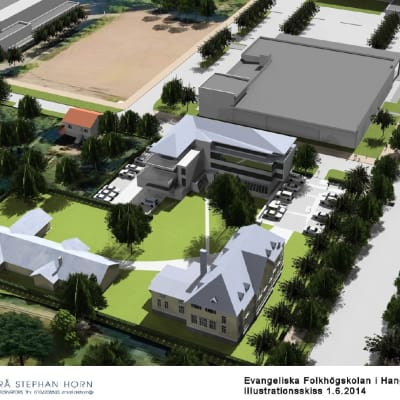 Illustration över ändring av detaljplanen för Evangeliska folkhögskolan i Hangö