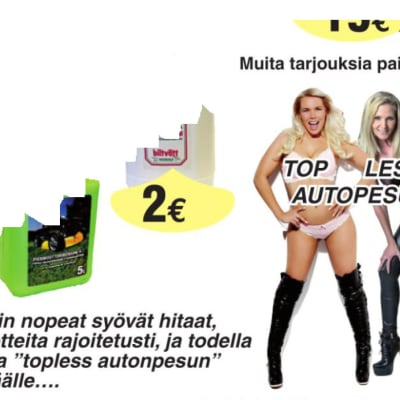 Reklam för topless biltvätt i Kyrkslätt