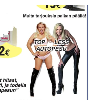 Reklam för topless biltvätt i Kyrkslätt