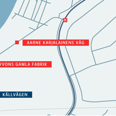En karta över var Aarne Karjalainens väg skulle bildas i Hangö.