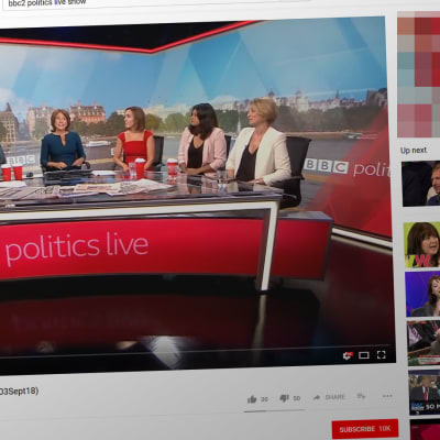 BBC2:n Politics Live -ohjelma YouTube -videopalvelussa.