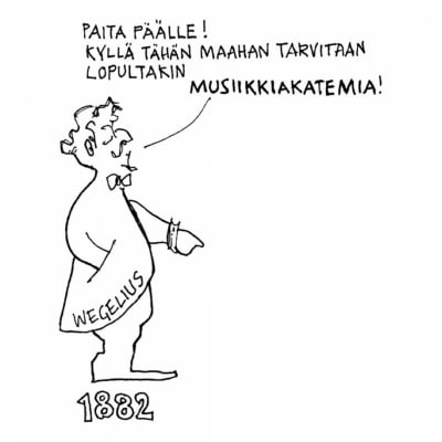 Lassi Rajamaan musiikkiaiheinen piirros.