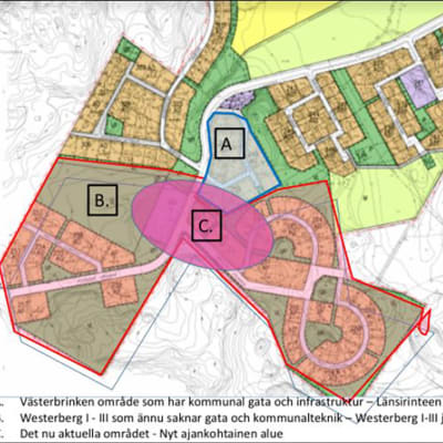 En karta över området Westerberg i Ingå. 