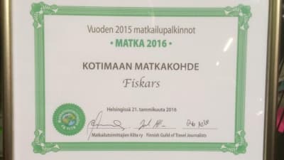 Det diplom Fiskars bruk fick ta emot.