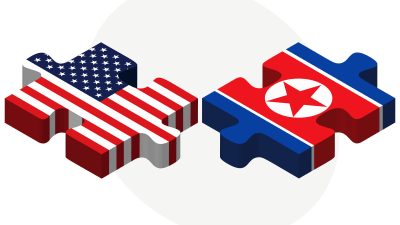 Grafik med USA:s och Nordkoreas flaggor.