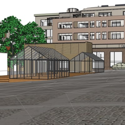 Glaspaviljonger på torget i Jakobstad