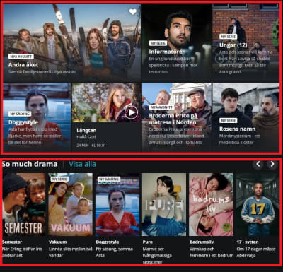 De första plocken av program på startsidan till Yle Arenan.