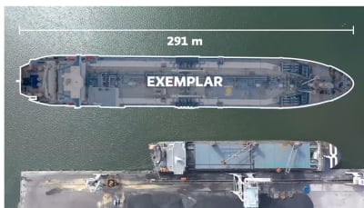 Terminalfartyget Exemplar fotat från luften.