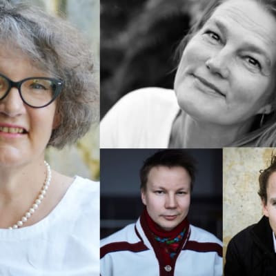 Författarna Monika Fagerholm, Mikaela Nyman, Niillas Holmberg och Juha Itkonen.