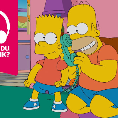 Bart Simpson och Homer Simpson ler och har en telefonlur mellan sig.
