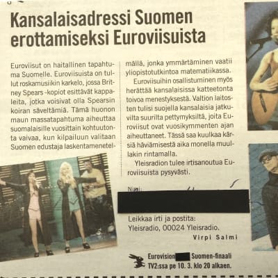 Artikel i NYT-liite om att Yle bör lämna ESC