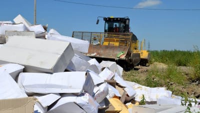 Tonvis med västerländsk ost förstördes i Belgorod i Ryssland den 6 augusti 2015.