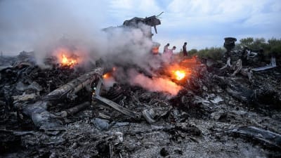 Vrakdelar av MH17 som sköts ned i ett rebellkontrollerat område i Ukraina i juli 2014.