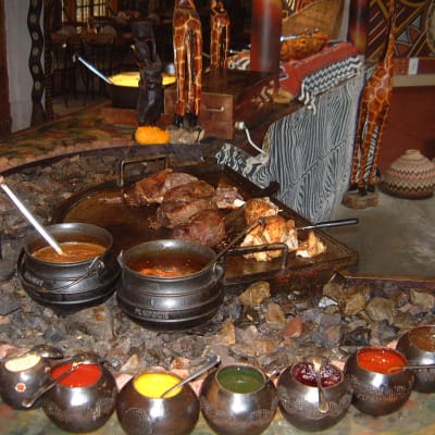Traditional cuisine at the restaurant, Lesedi Traditional Village, South Africa