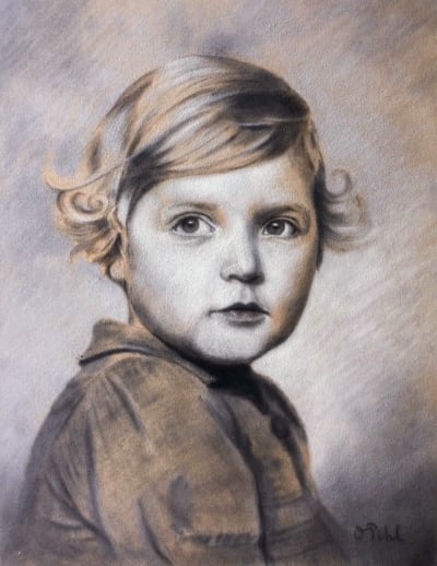 Teckning av Ulla Tillander-Godenhielm som barn.