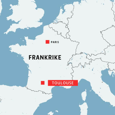 Karta där franska Toulouse är utmärkt.