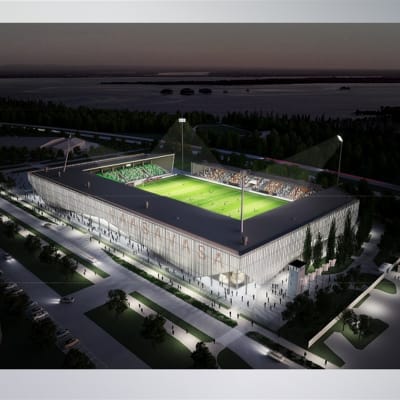 Vision av hur den nya fotbollsstadion i Vasa kan se ut om den blir U-formad.