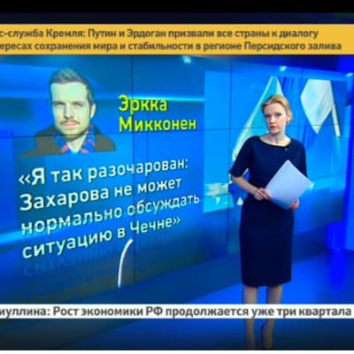 En statlig rysk journalist kritiserar Mikkonens ordväxling med Marija Zaharova om de homosexuellas situation i Tjetjenien.