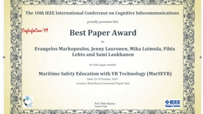 Skärmdump av ett diplom: Best Paper Award