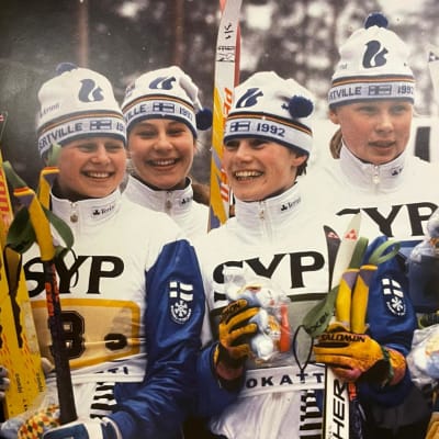 JVM-guldlaget i damstafett i Vuokatti 1992: Johanna Lindholm, Satu Salonen, Marianne Hyvärinen, Ann-Mary Ähtävä