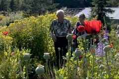 Hans och Eva vandrar i trädgården
