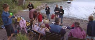 Plättkalas på stranden