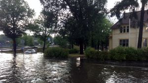 Så här såg det ut vid Villa Haga i Karis i juli 2013. Översvämning i Karis centrum