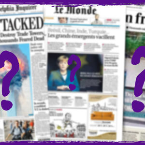 Sanomalehtien kansikuvia. Kuvien kohdalla on kysymysmerkkejä.