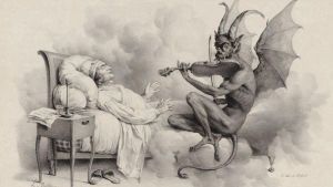 Djävulen spelar violin för Giuseppe Tartini i en dröm. Målning av Louis-Léopold Boilly (1761-1845).
