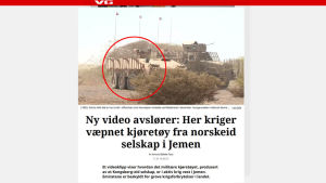 Skärmdump från tidningen Verdens Gangs avslöjande om finska militärfordon i Jemen. patria militärfordon