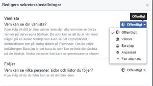 Behöver någon egentligen se din vänlista på Facebook? Skärmdump på inställningar för vänlistans offentlighet på Facebook.