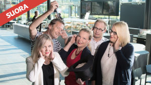 Kantapöydän juontajat syksyllä 2016: Riikka Holopainen, Vesa Kytöoja, Inari Tilli, Timo Asikainen ja Helena Hannikainen.