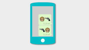 Då vi använder emojier brukar vi också respektera lineär handling. Telefon med meddelande med emoijer.