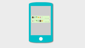 Emojier placeras oftast i ett lineärt händelseförlopp. Grafik av telefon och meddelande med emoijer.