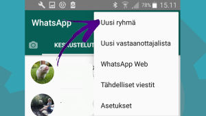 WhatsApp-ryhmän avulla voit avata keskustelun monen ihmisen kesken. Kuva Android-puhelimesta. Ryhmän perustaminen Androidissa