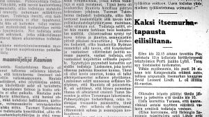 Suomen Sosiaalidemokraatti 15.9.1932. Sukunimen lopussa on painovirhe, ylimääräinen h-kirjain.. Uutinen itsemurhasta: kauppias Arvid Leonard Lindh.