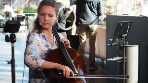 Musiikkiesitys Kantapöydän opiskelijatreffeillä. Sellisti Anna Westerlund Kantapöydän opiskelijatreffeillä Musiikkitalon kahvilassa 14.9.2016.