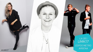 Jenni Vartiainen, Arttu Lindeman ja Marcus & Martinus Jenni Vartiainen, Arttu Lindeman sekä Marcus & Martinus esiintyvät Espoo Metro Areenalla UMK17:ssä laantaina 28.1.2017