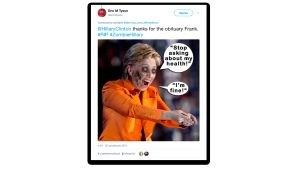 Hillary Clintonista Trumpin kannattajat repivät Clintonin terveydentilalle vitsailevia #Zombiehillary -meemejä. Hillary Clinton -meemi