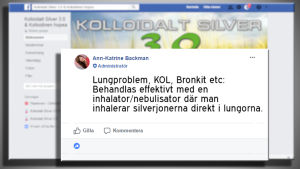 Ann-Katrin Backman från Närpes ger råd om bruk av silvervatten i en sluten facebookgrupp. Ann-Katrin Backman ger råd om bruk av silvervatten i facebookgrupp.