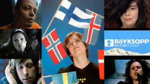Micaela Metso och artister i Nordiska videolistan, 2001 Micaela Metso och collage av artister i Nordiska videolistan, 2001